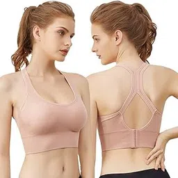 shoppy villa with sv logo Shoppy Villa Sports Bras for Women, Racerback Medium Support Gym,Yoga,Bra with Removable Lightly Padded Wire Free Sport Bra Beige-picture-19