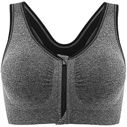 shoppy villa with sv logo Shoppy Villa Women’s Front Zipper Sports Bra | Free Size Padded Seamless Bra for Gym, Yoga, Workout, Dance | Comfortable Nylon Cotton Stretch Fabric | Dark Grey (30–34) | Large-picture-1