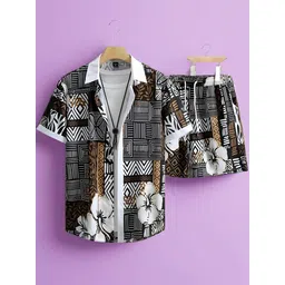 shopsea Men Top & Shorts Set Brown Printed-picture-25