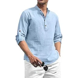 shopyclick Men's Cotton Blend Solid Casual Regular Fit Mandarin/Chinese Collor Short Kurta for Men-picture-35