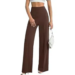 shopyidol Cotton Blend Bootcut Parallel Trouser Pants for Women Regular Fit, Bellbottom Straight Pants for Womens-picture-48