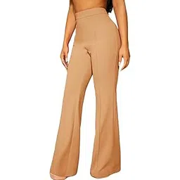 shopyidol Cotton Blend Bootcut Parallel Trouser Pants for Women Regular Fit, Bellbottom Straight Pants for Womens-picture-13