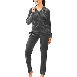 shopyidol Girl's And Women's Stylish Velour Fabric Winter Wear Velvet Set of 2 Pieces Tracksuit Outfits Full Zip Hoodie With Pocket and Sweatpant Set (SIZE XL-XXL)(Grey)-picture-20