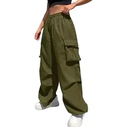 shopyidol Women’s High Waist Cargo Pants Baggy Streetwear Wide Leg Trousers with 4 Pockets-picture-35