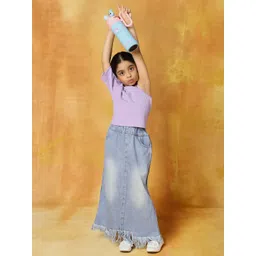 SHORGUL Girls One Shoulder Pure Cotton Top With Skirt-picture-41