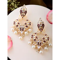 Shoshaa Gold Plated Kundan Contemporary Drop Earrings-picture-33