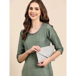 SHOWOFF Abstract Embroidered Sequined Straight Kurta-picture-21