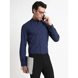 SHOWOFF Abstract Printed Mandarin Collar Long Sleeves Comfort Slim Fit Formal Cotton Shirt-image-42