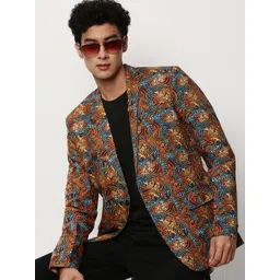 SHOWOFF Animal Printed Slim-Fit Notched Lapel Collar Single Cotton Breasted Blazer-picture-21
