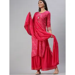 SHOWOFF Bandhani Printed Sequined Kurta with Sharara & Dupatta-picture-20