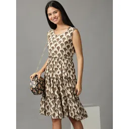 SHOWOFF Beige Ethnic Motifs Cotton Dress-picture-37