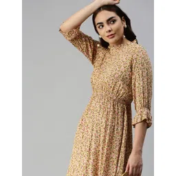 SHOWOFF Beige Floral Crepe Midi Dress-picture-37