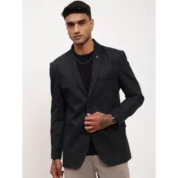 SHOWOFF Checked Cotton Slim Fit Single-Breasted Blazer-picture-18