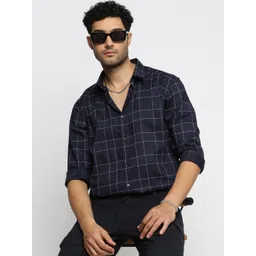 SHOWOFF Classic Slim Fit Windowpane Checked Spread Collar Cotton Casual Shirt-image-27