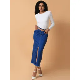 SHOWOFF Denim Straight Mini Skirt With Belt image 4