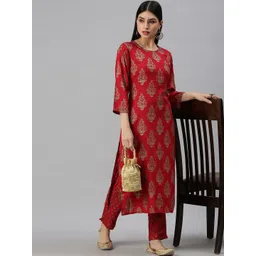 SHOWOFF Ethnic Motifs Printed Beads & Stones Kurta with Trousers-picture-17