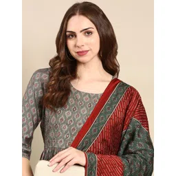 SHOWOFF Ethnic Motifs Printed Beads and Stones Kurta with Trousers & With Dupatta-picture-31