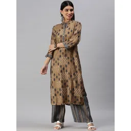 SHOWOFF Ethnic Motifs Printed Beads Work Foil Kurta with Palazzos-picture-23