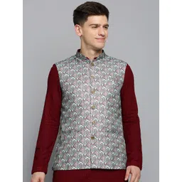 SHOWOFF Ethnic Motifs Printed Mandarin Collar Ethnic Nehru Jacket-picture-37