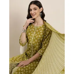 SHOWOFF Ethnic Motifs Printed Thread Work Kurta & Trousers With Dupatta-picture-29