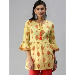 SHOWOFF Ethnic Motifs Printed Tie-Up Neck Empire Kurti-picture-10