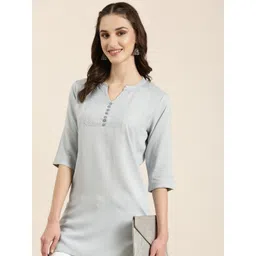 SHOWOFF Ethnic Motifs Yoke Design Thread Work Kurti-picture-31