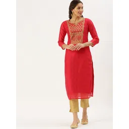 SHOWOFF Ethnic Motifs Yoke Design Thread Work Straight Kurta-picture-29