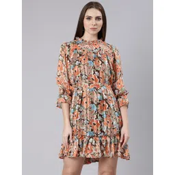 SHOWOFF Floral Print Puff Sleeve Tie Up Georgette A-Line Dress-picture-36