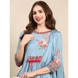 SHOWOFF Floral Printed Mirror Work Kurta with Trousers & Dupatta-picture-32