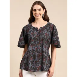 SHOWOFF Floral Printed Round Neck Kurti-picture-37