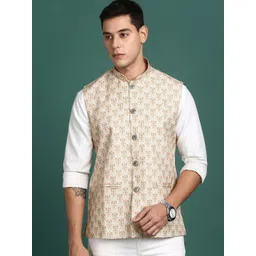 SHOWOFF Floral Printed Slim Fit Nehru Jacket-picture-21