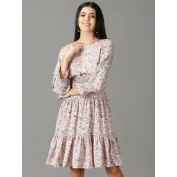 SHOWOFF Floral Printed Smocked Detailed A-Line Dress-picture-33