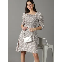 SHOWOFF Floral Printed Smocked Puff Sleeves  A-Line Dress-picture-26