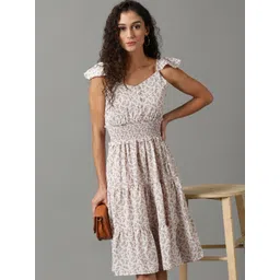 SHOWOFF Floral Printed Smocked Tiered Fit & Flare Dress-picture-35