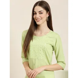 SHOWOFF Geometric Embroidered Straight Kurta-picture-22