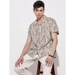 SHOWOFF Geometric Printed Cuban Collar Cotton Relaxed Fit Casual Shirt-picture-33