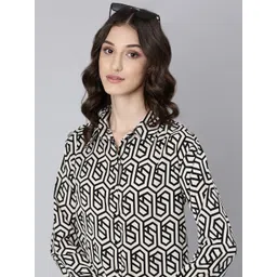 SHOWOFF Geometric Printed Georgette Shirt Style Dress-picture-23
