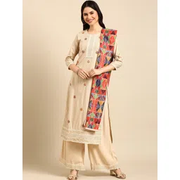 SHOWOFF Geometric Printed Thread Work Kurta With Palazzos & Dupatta-picture-27