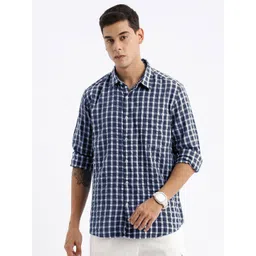SHOWOFF Gingham Checked Comfort Slim Fit Cotton Casual Shirt-image-40