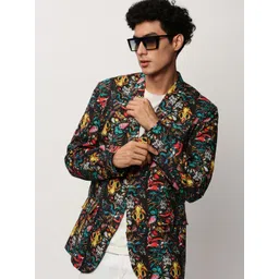 SHOWOFF Graphic Printed Slim-Fit Single Breasted Cotton Blazer-picture-35