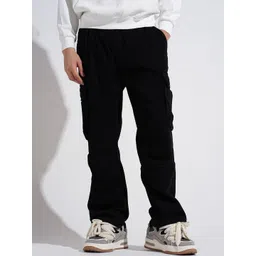 SHOWOFF Men Black Straight Fit Cotton Cargos-picture-14