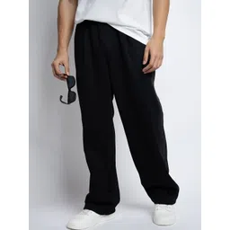 SHOWOFF Men Black Straight Fit Cotton Regular Trousers image 1