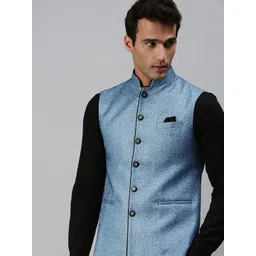 SHOWOFF Men Blue Printed Woven Nehru Jacket-picture-17