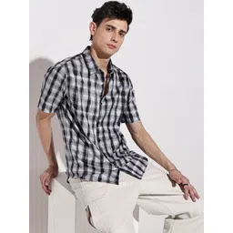 SHOWOFF Men Checked Navy Blue Regular Fit Shirt-picture-14