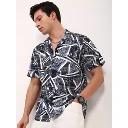SHOWOFF Men Comfort Relaxed Fit Cuban Collar Abstract Printed Cotton Casual Shirt-picture-20