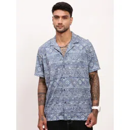 SHOWOFF Men Comfort Relaxed Fit Cuban Collar Geometric Printed Cotton Casual Shirt-picture-38