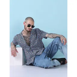 SHOWOFF Men Comfort Relaxed Fit Ethnic Motifs Printed Cuban Collar Cotton Casual Shirt-picture-36