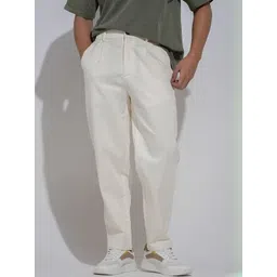 SHOWOFF Men Cream Straight Fit Cotton Regular Trousers-picture-41