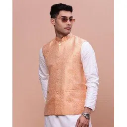 showoff Men Floral Woven Slim Fit Nehru Jacket-picture-14