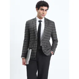 SHOWOFF Men Grey Checked Single-Breasted Slim Fit Blazer-picture-32